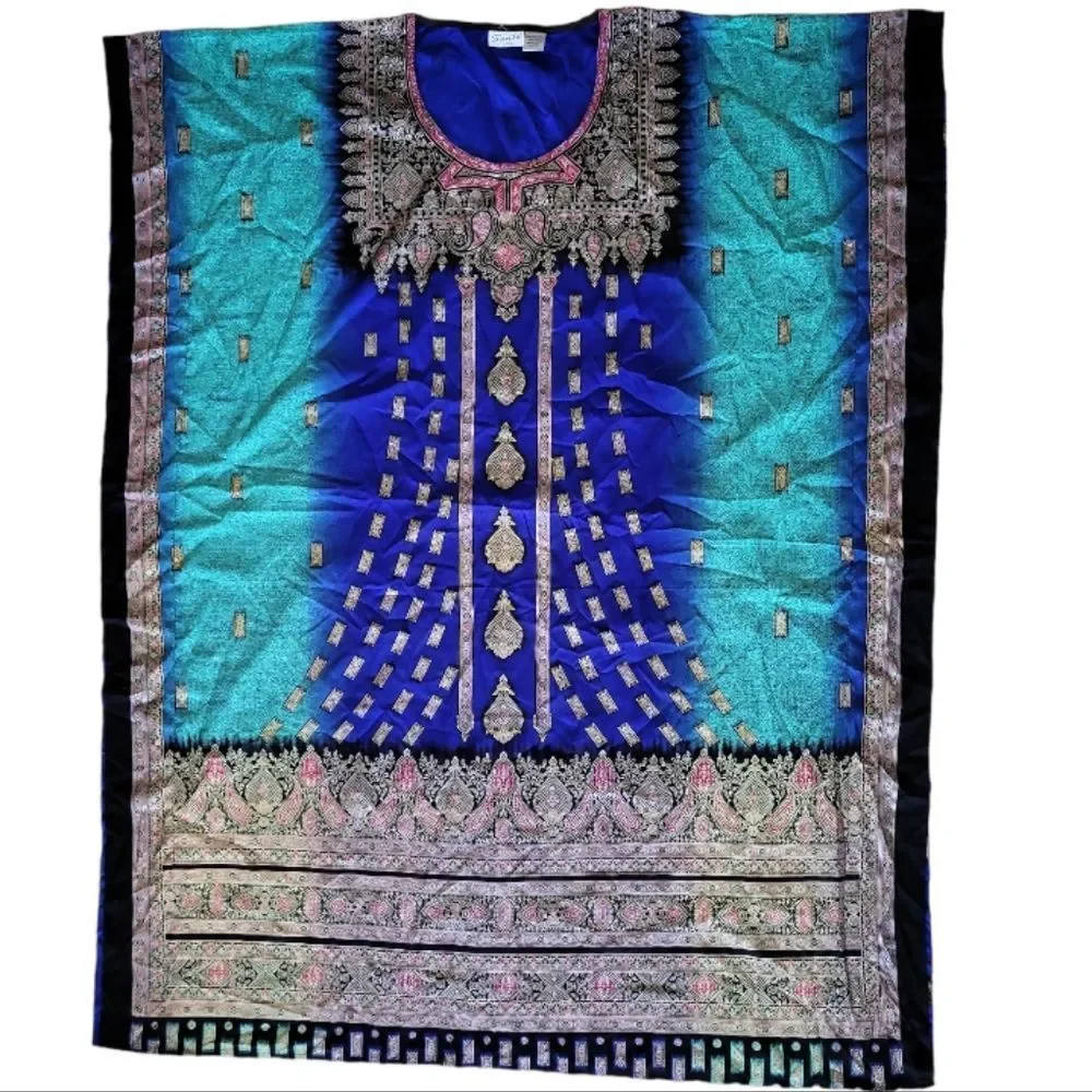SANTÈ CLASSICS Blue/Green Kaftan‎ Beach Swimsuit Cover-up OS